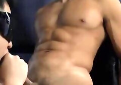 cock and nipple of fit guy was sucked until he shoot his thick cum and he was sucked more