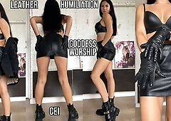 I walk in wearing My ebony jacket, towering in boots and gloves, and below... pure leather domination. U drop to your knees like the pathetic slut u&#