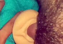 Ftm transgender jacks with synthetic cooter until he pops inwards the