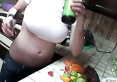 Slutty golden-haired whore gets down and obscene sucking on hard schlong