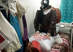 vinyl Inflatable tail Chocolate-Colored Fox Sissy Maid Gasmask Breathplay Cushion Fucky-Fucky