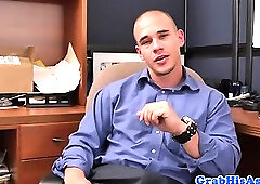 Black office stud spitroasted in threesome