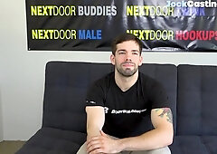 Unshaved auditioning fellow jerking his stiff boner