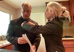 Young blonde secretary hits on her boss and gets her sweet pussy owned