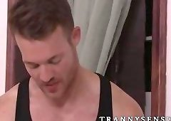 Shemale TS cougar rides massive cock while moaning in joy