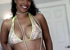 Performing a seductive striptease for her hubby on his birthday leads to wild interracial sex