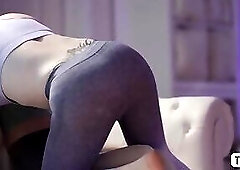 Busty shemale fucks her partners pink pussy