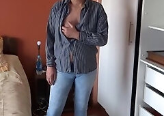 Real camera with charming stepmother, that babe gets lascivious as always and begins touching herself