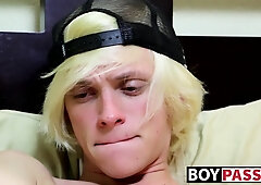 Filling his booty with his fav toy and masturbating hard