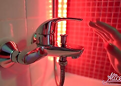 Brunette Alice Kellys Softcore Shower Solo to Soft Music