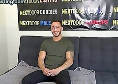 Handsome solo jock stroking his hard sturdy dick on casting