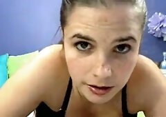 Solo brunette swallows from a condom after intense toy session