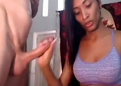 darksome Colombian tgirl Giving cook jerking