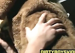 Costumed homosexual receives blowjob from deviant