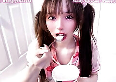 SFW* Cute kitty sissy naughtily eating yogurt ahegao -Part2
