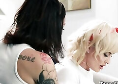 Lucy quickly putting her wang back into her shorts as that babe apologizes to Charlotte But Charlotte tells her not to worry, and in fact maybe they c