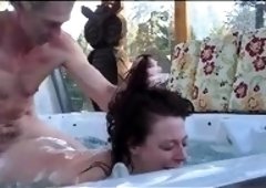 Slutty amateur wife gets pounded doggystyle in the hot tub