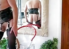 Nasty slave trained to wait with cock torturing technique BDSM