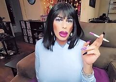 Glorious cherry crossdresser smoking with monstrous lips lip liner cross dressing trans strong make-up