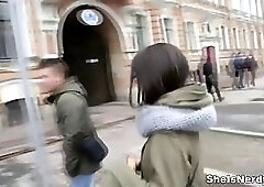 Nerdy brunette got cum all over her glasses after she got fucked from the back