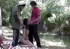 A naughty shemale fucked by two dude