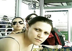 Candid downblouse moment captured on hidden camera in everyday settings