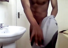 Uncut Black young man humping bathroom sink to cum 2