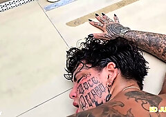 Whore Tattooed Body and Face fucked Outdoors by the Pool by BBC - Hd interracial porn 1080p