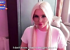 Young blonde with glasses enjoys fucking with condom [Deutsch]