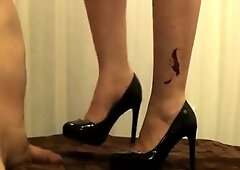 Mistress trampling my cock with high heels