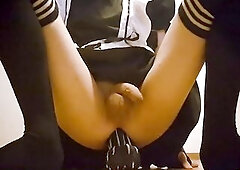 Sissy struggles to take massive sex toy