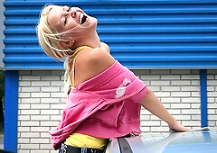 Beautiful blonde chick Sophie Moone is cleaning her car in a hot way