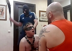 Bdsm slave, smacking, whip leather