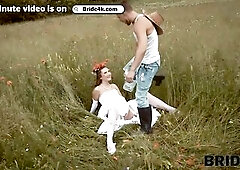 BRIDE4K. That babe ran away from her fiancé to screw a stranger shepherd outdoors