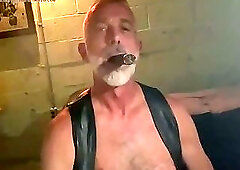 Silver hairy bear's smegma blow job w cigar