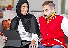 Doll in a black hijab Aubry Babcock fucked for cash by big cock