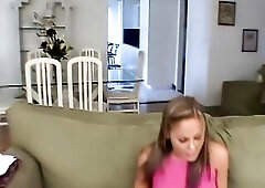 With semen raining down all over her body this babe giggles and entreats for greater amount!