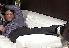 Tying up a hunk to get at his beautiful feet