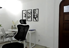 Busty brunette is toying her pussy while her shy chubby friend use vibrator for the first time