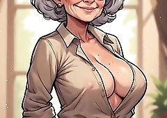 Teasing MILFs featuring in this sexy AI image slideshow. Shirts open and revealing cleavage, teats, areola, and sometimes full boobs out.