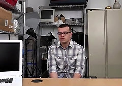 Nerdy guy enjoys being banged on table