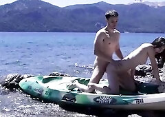 Lascivious teen pair gets caught having sex on public beach - BIGGEST spunk flow amateur