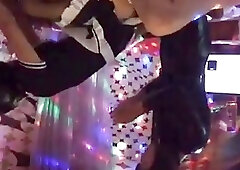 Chinese girls Mei-na and Xin-er having sandwich sex with straight man