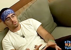 hetero thug Spanky spanks fur covered dick to cum solo