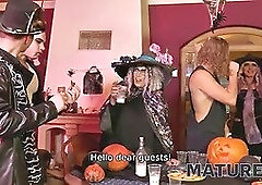 Watch this hot mature cougar and her young man in a hot Halloween party!