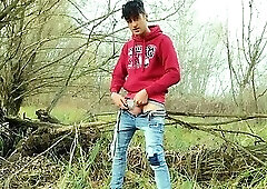 Squeezing Balls and Cock, Slapping Balls and Cumshot Outdoor