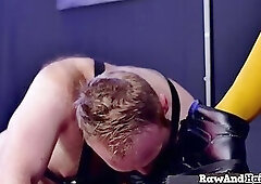 Assrimmed otter licks cumshot off boots