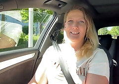 Chubby blonde Julia Winter lets a stranger take her in the forest right after the car