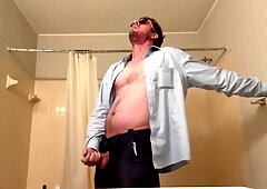 Stroking My Dick And Having An Orgasm With My Testicles Squeezed Through The Fly Of My Blue Pants