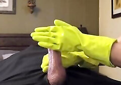 Super CLOSE UP Latex Gloves and Hawt Oil POV Edging Schlong Massage with GIANT CUM DISCHARGED
